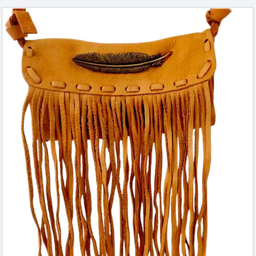 Native American Artisan Handmade Leather Fringe Purse / Crossbody Bag NWOT